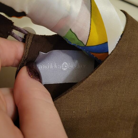 Anikka Becker Sleeveless Round Neck 100% Linen Swing Mini Dress Brown Womens 6 - Picture 4 of 11